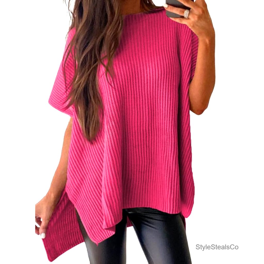 Lightweight Short Sleeve Crewneck Sweater Tunic Top Loose Fit Pullover